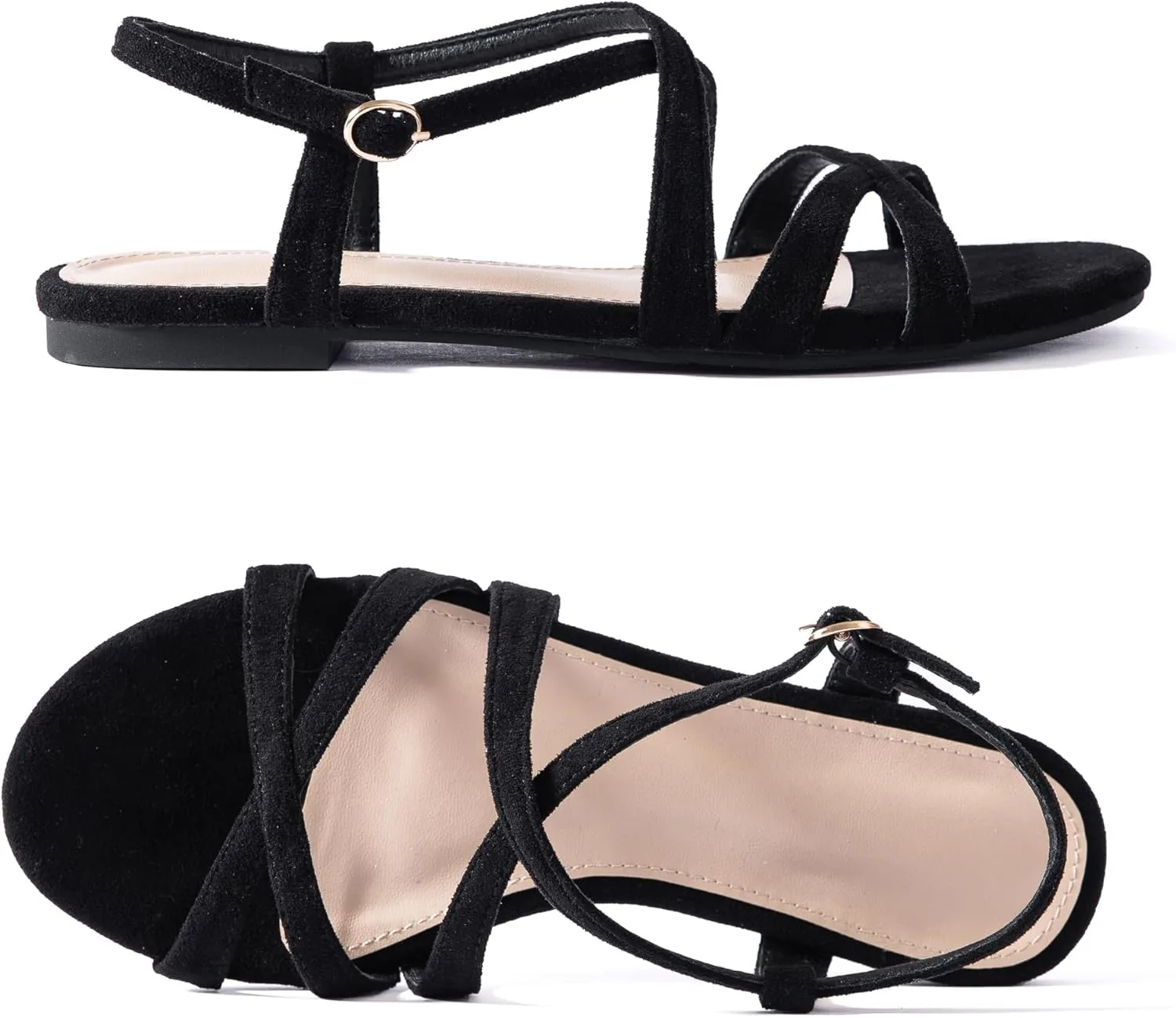 YANWENFANG Women Flat Sandals Adjustable Ankle Strap Roman Gladiator Boho Beach Summer Casual Vacation Goddess Vintage Italian Low Heel Block Festival Leather