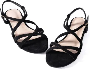 YANWENFANG Women Flat Sandals Adjustable Ankle Strap Roman Gladiator Boho Beach Summer Casual Vacation Goddess Vintage Italian Low Heel Block Festival Leather