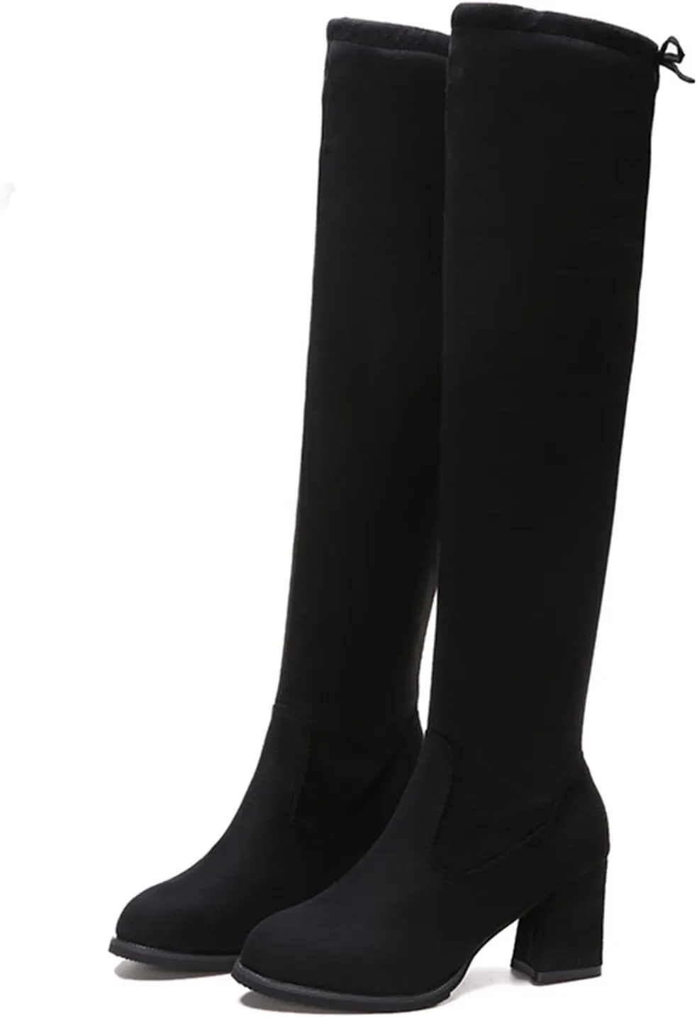 Yanzhenglip Over The Knee Boots for Women Wide Calf Plus Size, Long Boots Knee-High Heel Boots Women's Black Sexy High Boots Chunky Heel Flock Winter Summer Fashion Thigh boots
