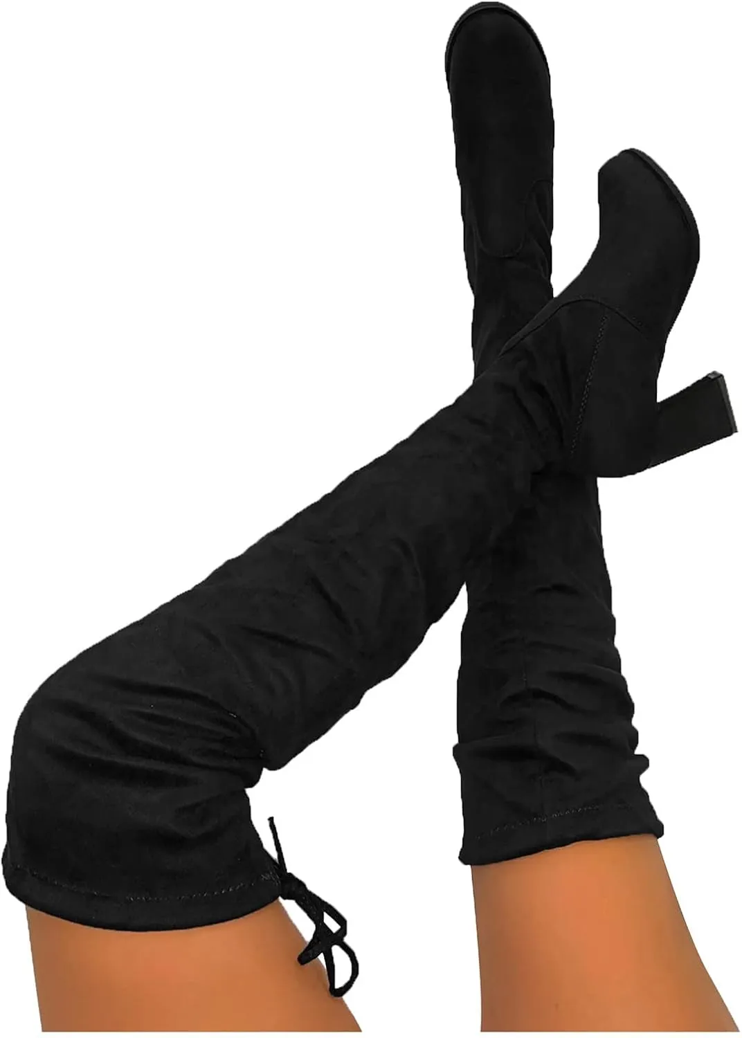 Yanzhenglip Over The Knee Boots for Women Wide Calf Plus Size, Long Boots Knee-High Heel Boots Women's Black Sexy High Boots Chunky Heel Flock Winter Summer Fashion Thigh boots