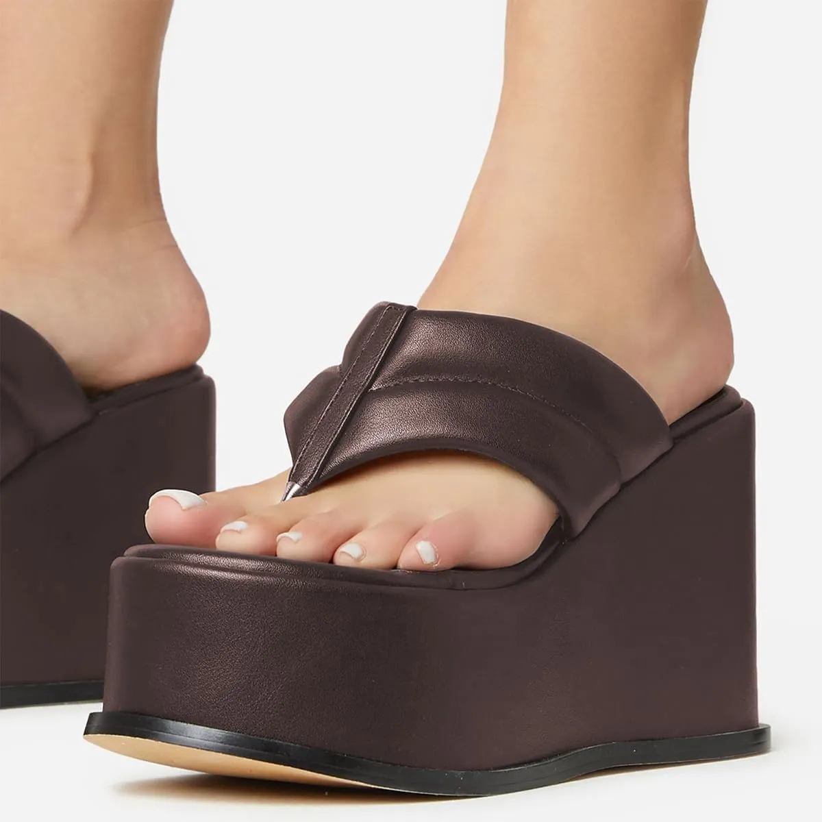 YDN Women Dressy Platform Mules Round Open Toe Slip On Sandals Wide Strap Flip Flop Slippers Wedge High Heels Shoes Party Daily Size 4-15 US
