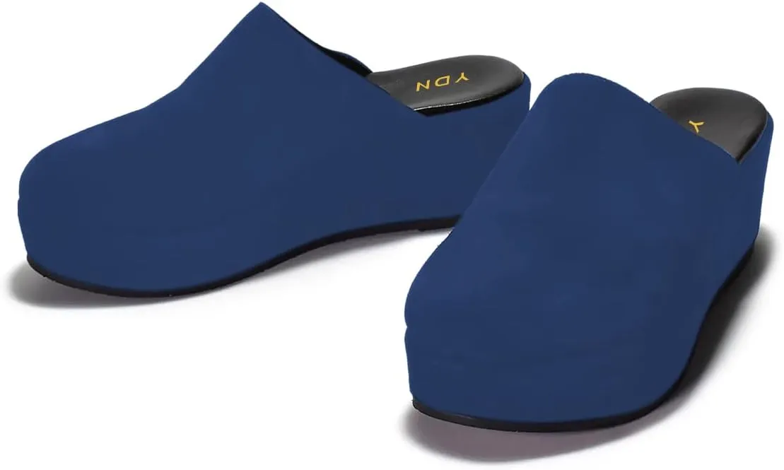 YDN Women's Cute Round Toe Platform Heeled Mules Mid Wedge Heels Slippers Comfort Slip On Sandals Indoor and Outdoor Slide Shoes Size 4-16 US