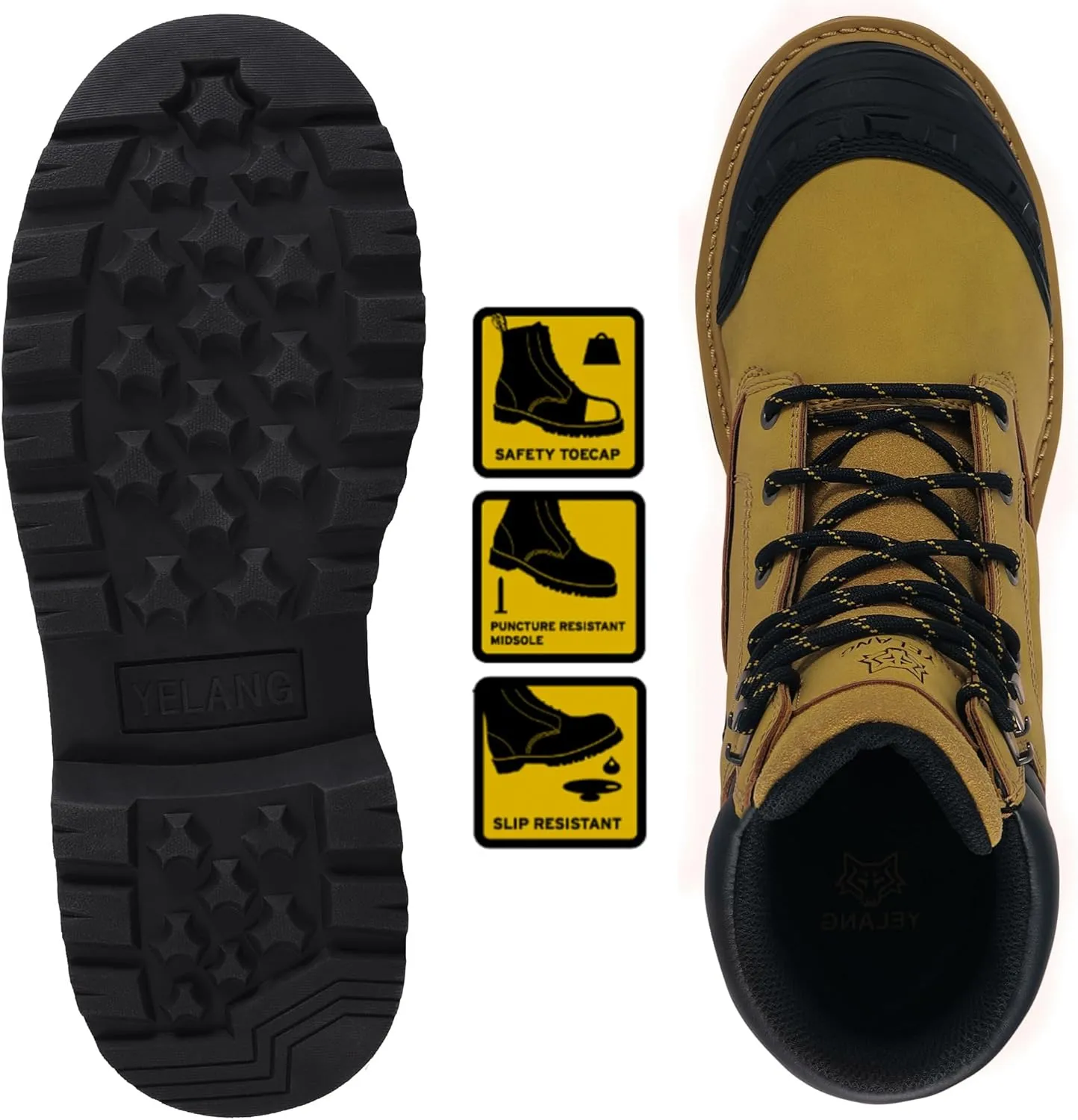 Yelang Men's Steel Toe Safety Work Boot Slip Resistant Puncture Utility Shoes 6 Inch For Industrial Construction Outdoor botas de trabajo para hombre