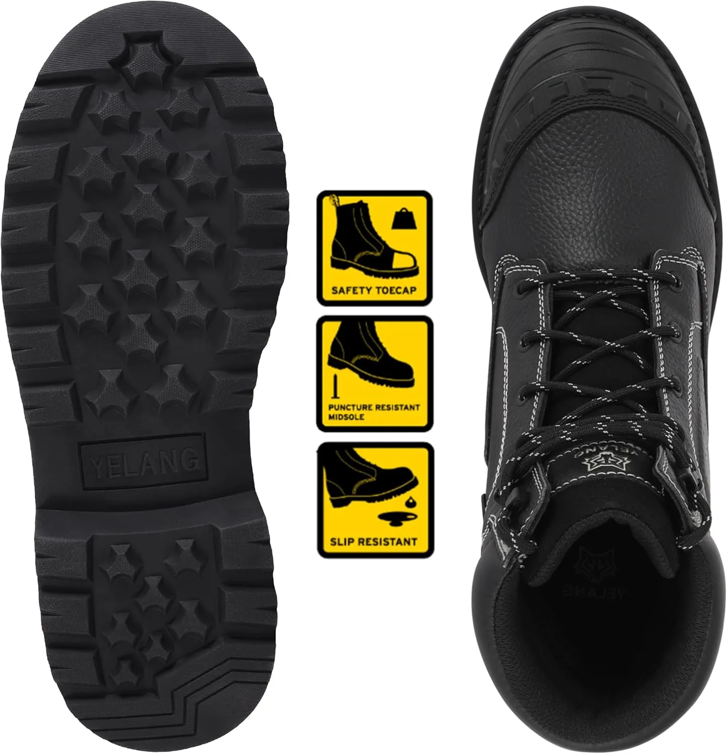 Yelang Men's Steel Toe Safety Work Boot Slip Resistant Puncture Utility Shoes 6 Inch For Industrial Construction Outdoor botas de trabajo para hombre