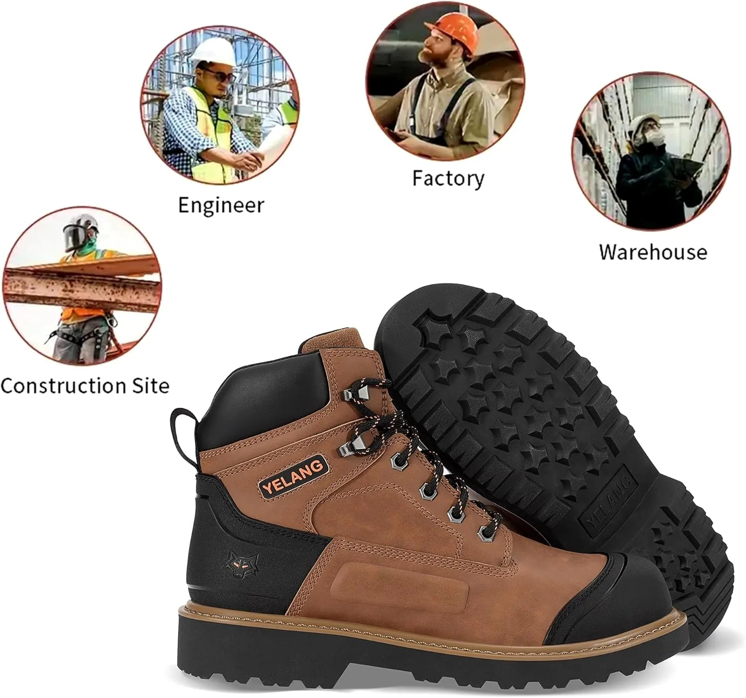 Yelang Men's Steel Toe Safety Work Boot Slip Resistant Puncture Utility Shoes 6 Inch For Industrial Construction Outdoor botas de trabajo para hombre