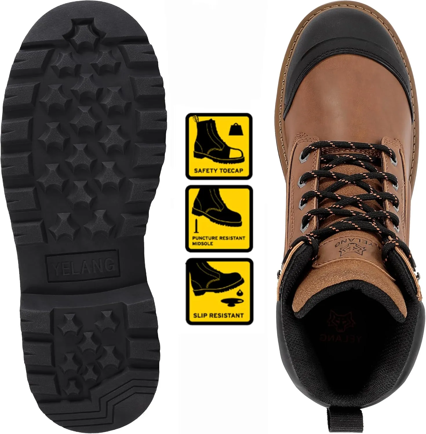 Yelang Men's Steel Toe Safety Work Boot Slip Resistant Puncture Utility Shoes 6 Inch For Industrial Construction Outdoor botas de trabajo para hombre