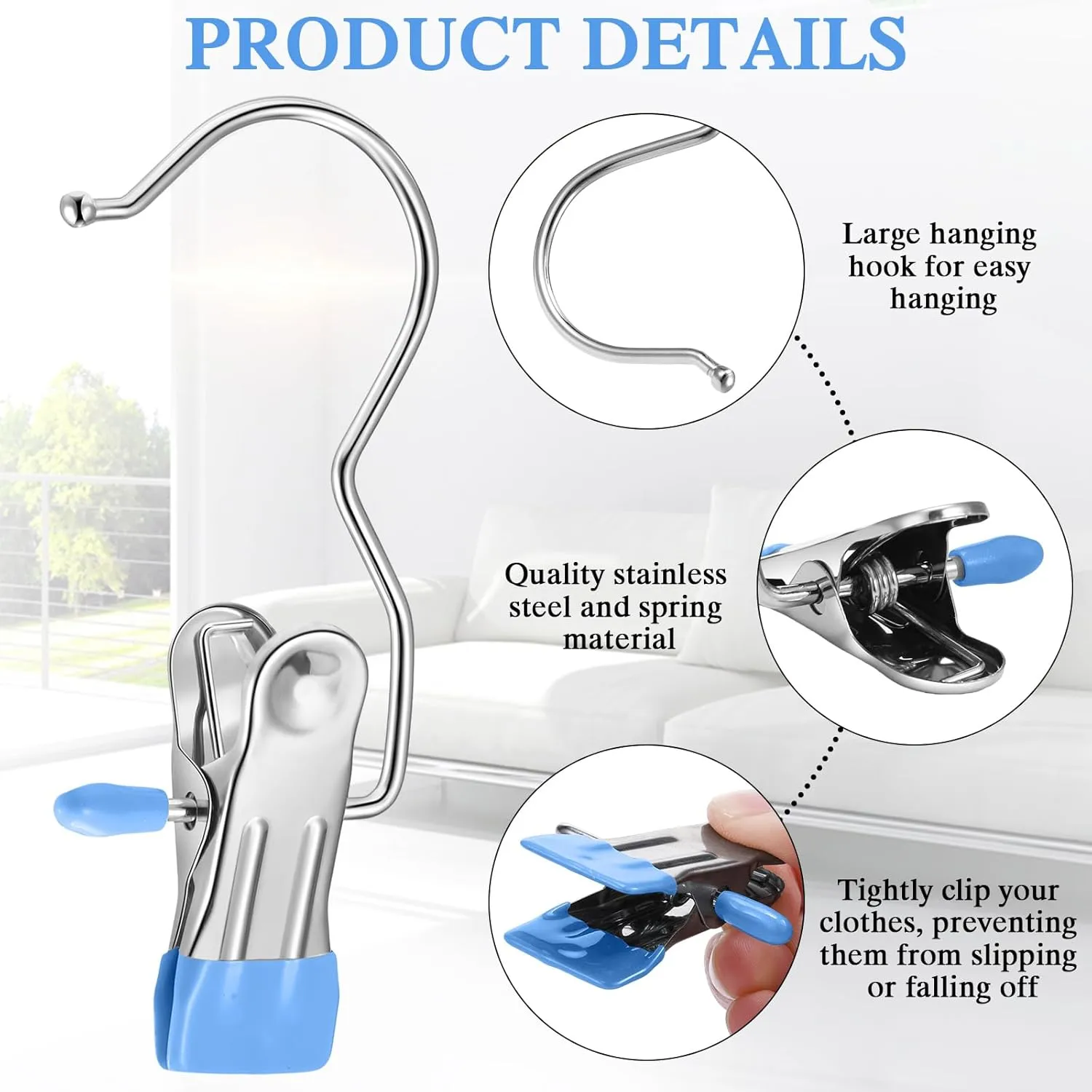 Yinder 250 Pcs Boot Hangers Clips Laundry Hooks Hanging Stainless Steel Clothes Pins Portable Clip Hangers for Closet Travel Socks Pants Handbags Hats Towels (Blue)