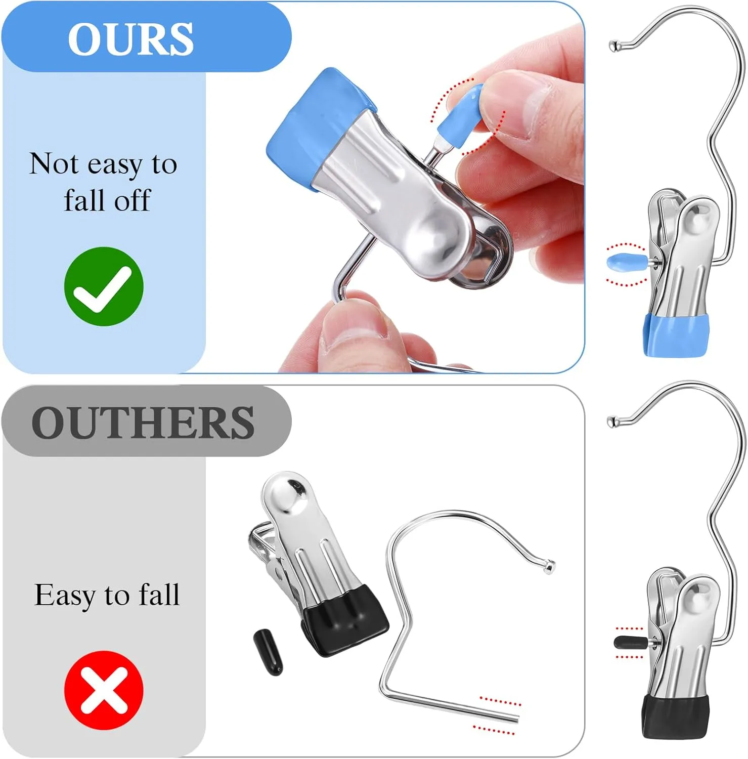 Yinder 250 Pcs Boot Hangers Clips Laundry Hooks Hanging Stainless Steel Clothes Pins Portable Clip Hangers for Closet Travel Socks Pants Handbags Hats Towels (Blue)