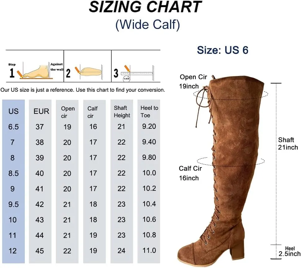 YING LAN Women's Over The Knee Low Heel Lace Up Tall Boots