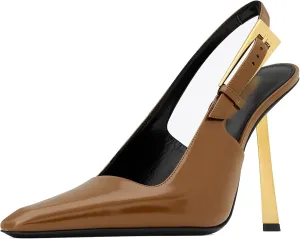 YIYA Slingback Heels Pumps Shoes for Women with Buckle Strap Slip On Closed Pointed Toe Stiletto High Heel Wedding Party Casual Dress Backless Mules Sandals