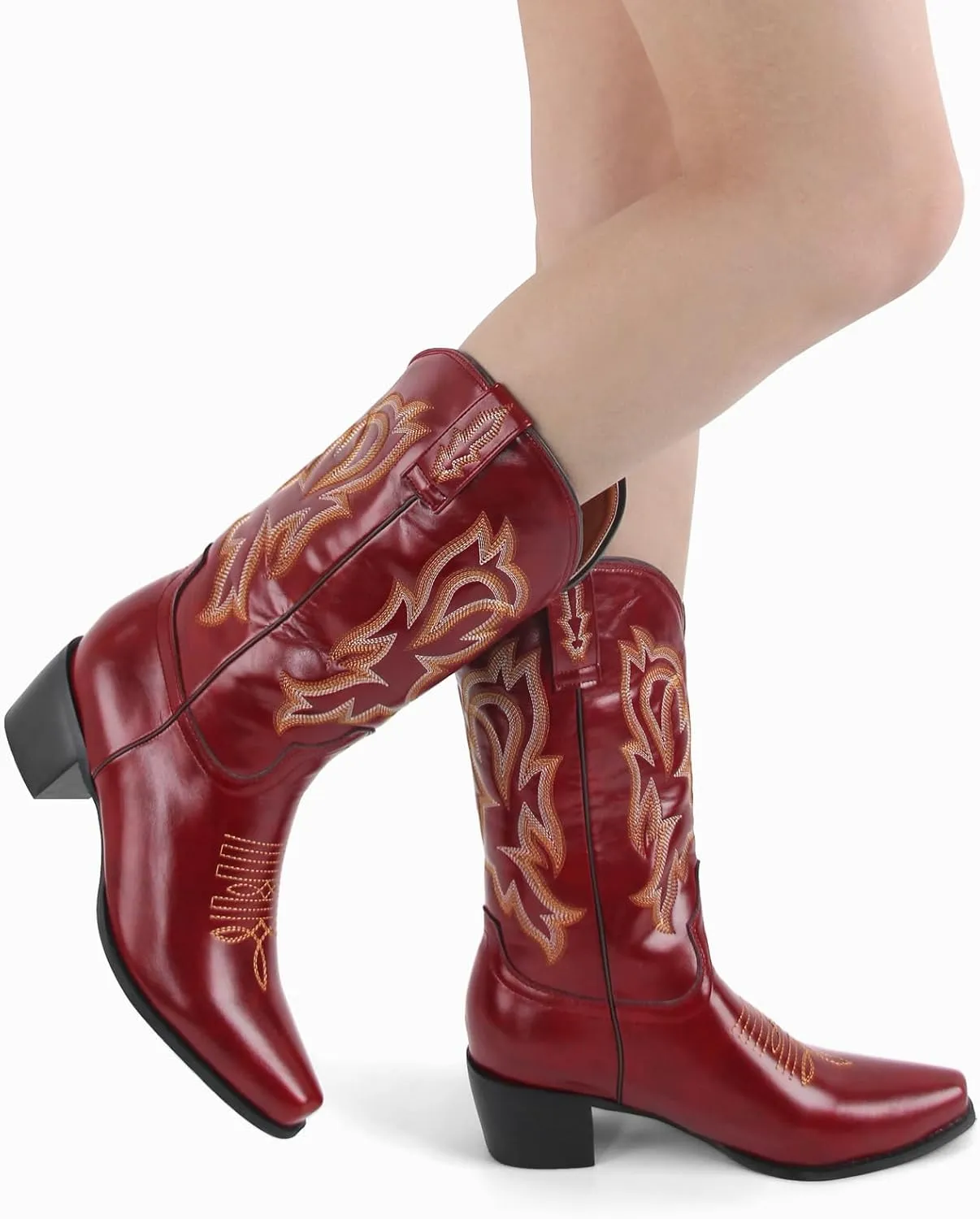 Yolkomo Cowboy Boots for Women Mid Calf Western Embroidered Cowgirl Boots