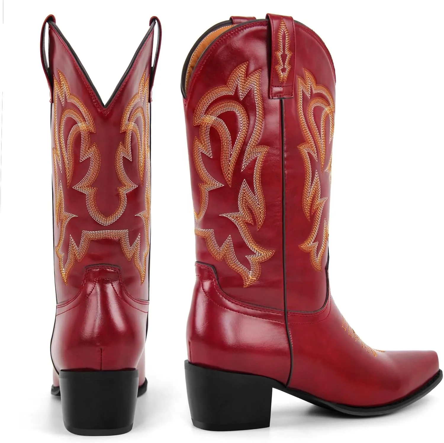 Yolkomo Cowboy Boots for Women Mid Calf Western Embroidered Cowgirl Boots
