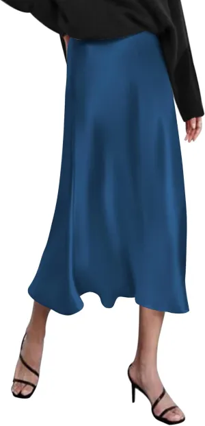 Zeagoo Skirts for Women Jacquard High Waist Skirt Black Elegant Midi Skirt Satin
