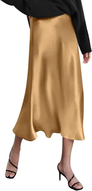 Zeagoo Skirts for Women Jacquard High Waist Skirt Black Elegant Midi Skirt Satin