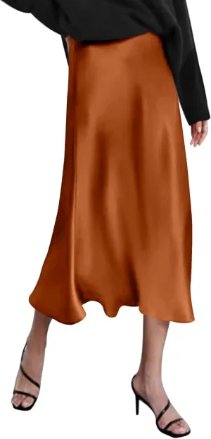 Zeagoo Skirts for Women Jacquard High Waist Skirt Black Elegant Midi Skirt Satin