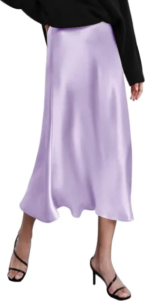 Zeagoo Skirts for Women Jacquard High Waist Skirt Black Elegant Midi Skirt Satin