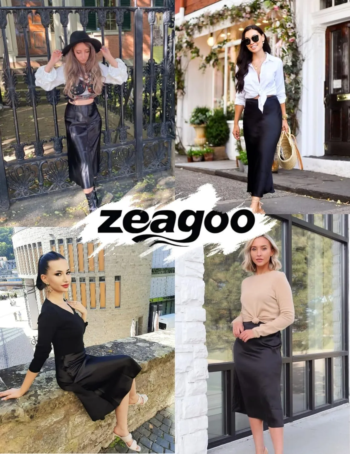 Zeagoo Skirts for Women Jacquard High Waist Skirt Black Elegant Midi Skirt Satin
