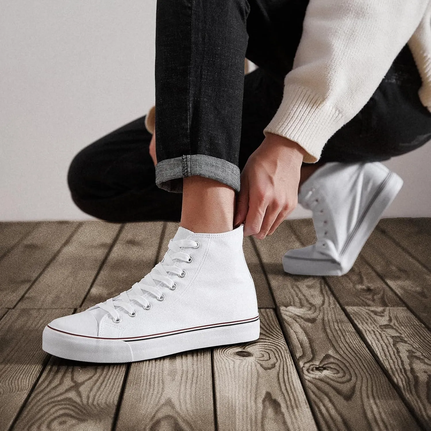 ZGR Men's High Top Canvas Sneakers Lace Up Classic Casual Walking Shoes
