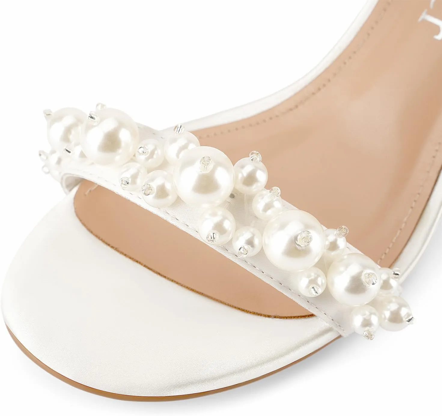 Z.Oufeier Women's White Pearl Chunky Block Heels Open Toe Wedding Dress Bridal Satin Sandals Bride Prom Shoes 2.5 Inch