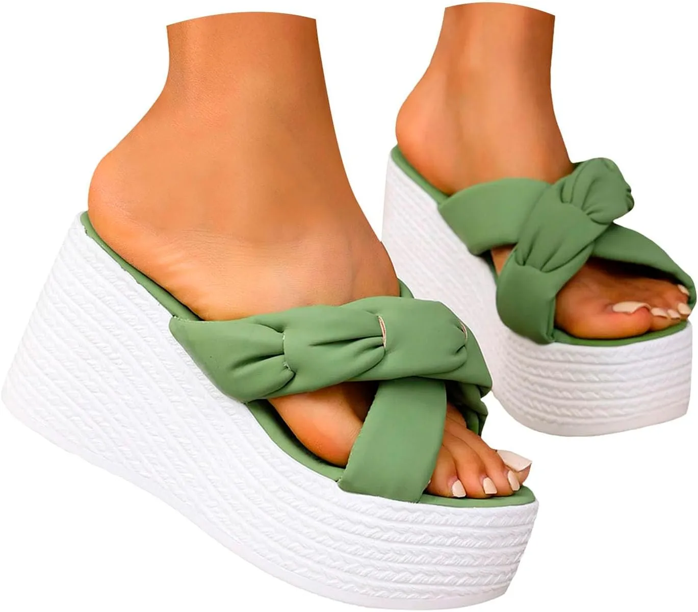 ZSpzx Espadrilles Wedge Sandals Womens Platform Bow Tie Open Toe Slides Shoes Slip On Women's Sparkly Fashion Dressy Prom Comfortable Slippers Retro Dress Summer Bohe Beach Ankle Strap Sandal